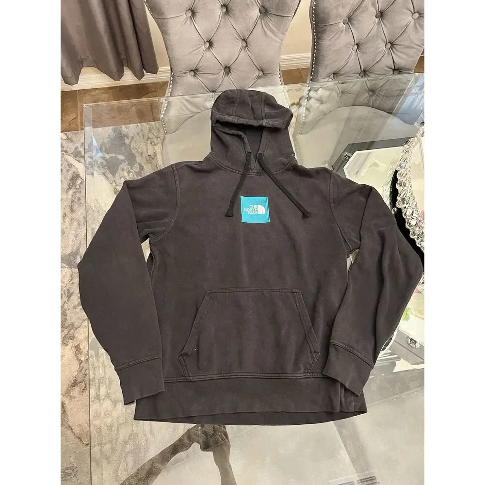 The North Face Mens Long Sleeve Hoodie Sweatshirt Faded Black Embroidered Logo S